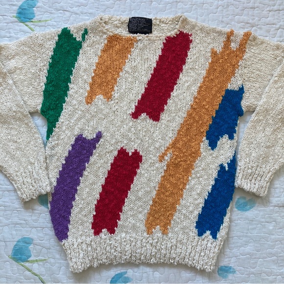 Vintage 80s Funky Paint Swatch Knit Sweater 🎨 - Picture 2 of 6